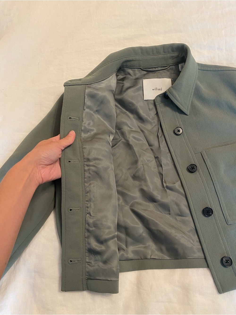 Aritzia Sage Green Cropped Button Jacket - Picture 6 of 9